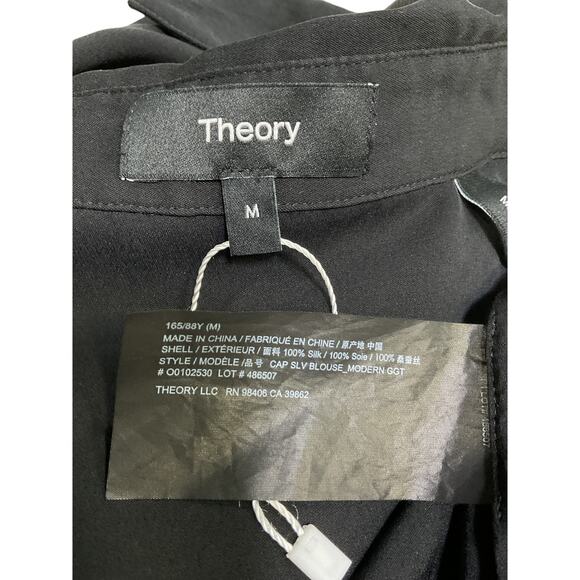 Theory Short Sleeve Black Silk Blouse Size M - Picture 4 of 4